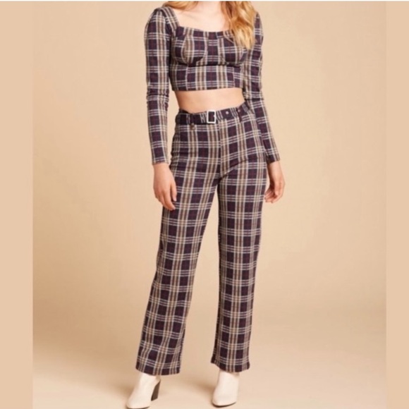 Free People Pants - Free People Checkered Crop Top and Pants Set in Navy and Cream